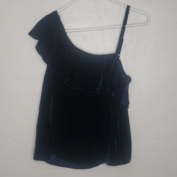 J.O.A. Velvet Ruffle One Shoulder Shirt - Picture 2 of 6